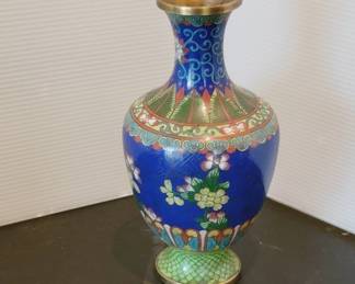 7.75-Inch Blue Cloisonne Brass Vase