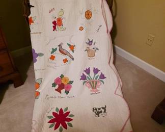 Hand-Embroidered Quilt, Circa 1950s