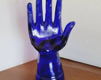 Cobalt Blue Glass Hand Sculpture