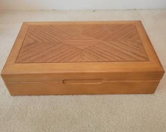Mid-20th Century Wooden Box with Chevron Design