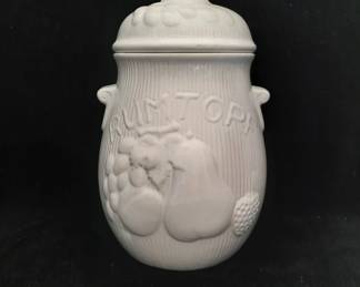 White Ceramic Rumtopf Jar With Lid