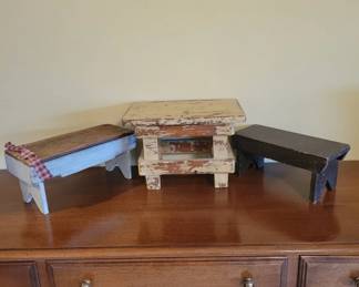 Three Rustic Wooden Footstools