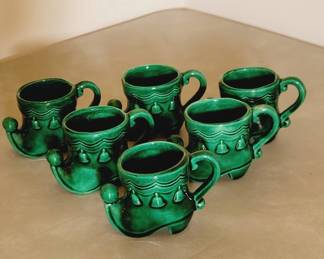 Six Green Shoe-Shaped Mugs, Circa 1950s