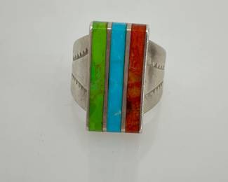 Coral, Turquoise, Gaspeite Ring