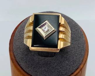  Men's Black Onyx Diamond Statement Ring