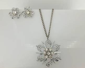 Silver Tone Rhinestone Necklace and Earring Set