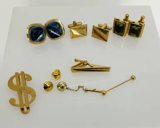  Gold Tone Cufflinks, Tie Tacks and Money Clip