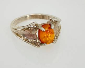 Silver Amber Ring