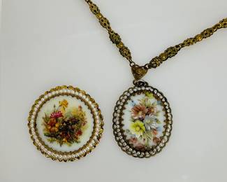 Vintage German Floral Pendant and Brooch