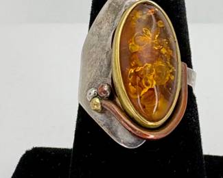 Sterling Silver Amber Ring