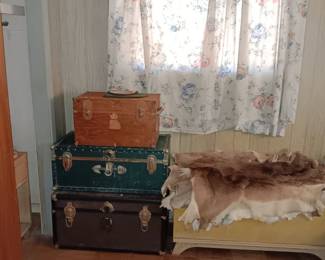 2 antique boxes , 1 cedar chest from late 1950s
