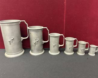 Set of 6 Vtg. Peltrato Pewter Measuring Cups