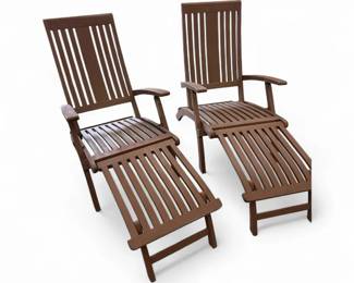 Two Redwood Stained Heavy Wooden Loungers