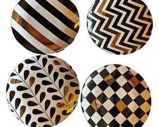 4 Designer Dessert Plates with 14K Gold 