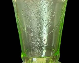 Uranium Glass Bow Knot 5 Footed Green 
