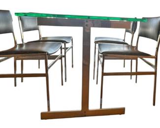 Glass and Metal Kitchen Table with 4 Chairs 