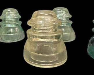 5 Vintage Clear and Blue Glass Insulators 
