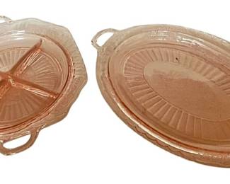 Open Rose Pink Depression Serving Platters 