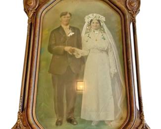 Antique Wood Carved Convex Glass Frame 