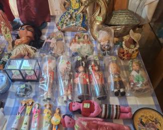 Dolls from all over the world and Brass Swan Planter