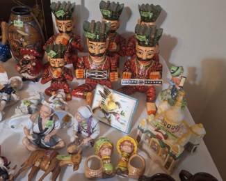 Vintage Hand Carved  Painted Musician Figures From India.