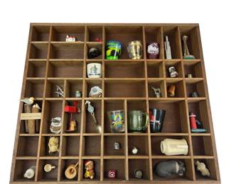 Typesetters Tray Souvenirs Thimbles Space Needle Sears Tower Animals