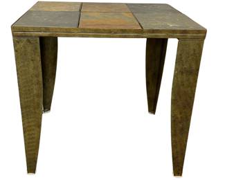 Ceramic Tile Top Patio End Table Steel Rustic Brutalist