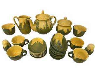 Shawnee Corn King Tea Pot Sugar Creamer Cups Saucers S/P Snack Plates Medium Green