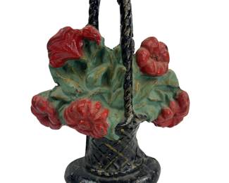 Hubley 120 ? Cast Iron Door Stop French Basket Flowers Roses