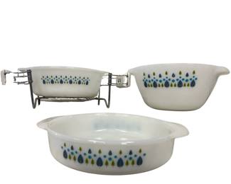 Mid Century Pyrex Bowl Casserole Swiss Alpine Mod Colors BoHo Decor Blue Green