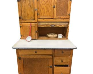 Sellers Hoosier Cabinet Elwood Indiana OAK Tin Sifter Bread Drawer Cabinet Roll Down 68"