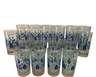 Mid Century Glasses Tumblers Set Swiss Alpine Mod Colors BoHo Decor Blue Green