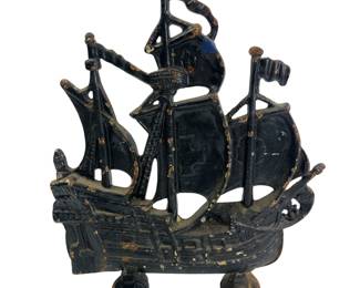 Antique Hubley ? Cast Iron Door Stop Sailing Ship
