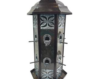 Large Bird Feeder Newer Style 12 Perches Hexagon Hammered Metal