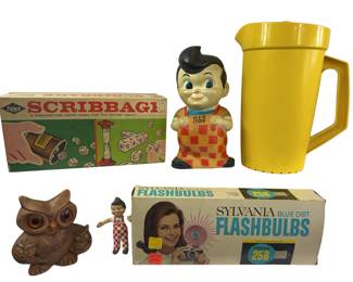 Big Boy Bank Figure Azars Flashbulbs Tupperware Yellow Pitcher Scribbage