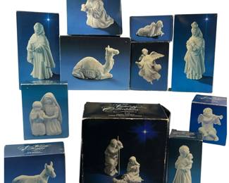 Vintage Complete AVON Nativity Collectibles White Porcelain +Manger +Boxes