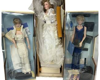 Vintage Dolls 3 Princess Diana Porcelain Franklin Mint +Box