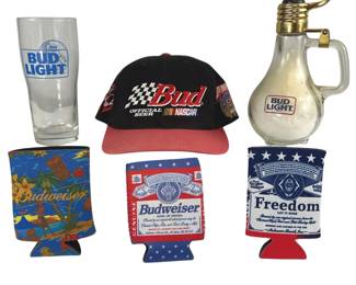 Bud Light Bar Glass Light Bulb Stein Decanter Koozies NASCAR Hat