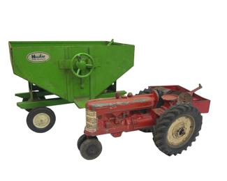 Toy Lot Huskee Gravity Grain Trailer Diecast Red Tractor Trailer Disc Plow