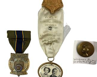 Vintage 1949 Eastern Star Jubilee Pin Ribbon 1949 American Legion Medal WAC Pin