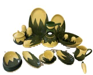 Shawnee Pottery Corn Queen Platters Creamer Sugar Mixing Bowl Lot Dark Green