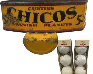 Curtis Chicos Spanish Peanuts Counter Display Frame Base + Zippo Dodge Ram Golf Balls