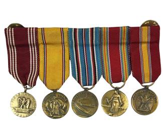 Military 5 Mini Medals Set WWII on Bar WW2