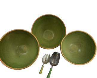 McCoy Windowpane Mixing Bowls Green Glaze Yellow Ware c1920s