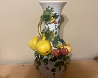 Vintage MCM Mid-Century Italian Barbotine Majolica 3D
fruit apple 10" vase
