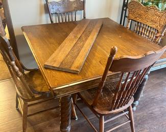 Square oak table with press chairs