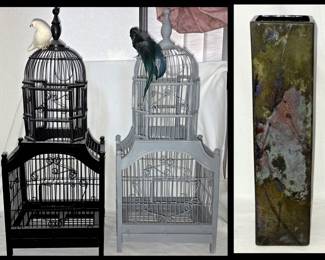2 Birdcages and Tall Interesting Vase