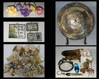 Ceramic Flowers, Vintage Brass Calendar and Smalls