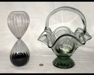 Glass Hour Glass and Glass Basket