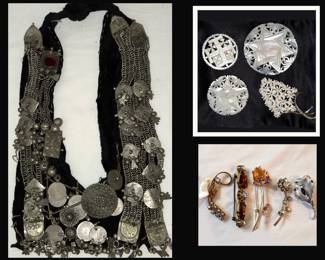Berber Style Neck Piece, Vintage Shell Pins and Other Nice Vintage Pins
